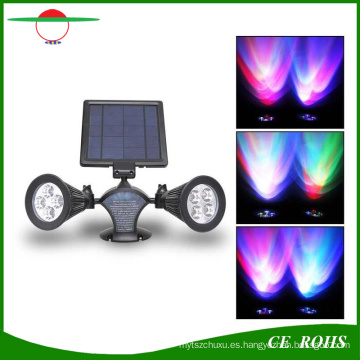 Proyector accionado solar sin hilos al aire libre de 400 lúmenes RGB 8LED LED, luz flexible del jardín del soporte de la pared de la cabeza dual impermeable